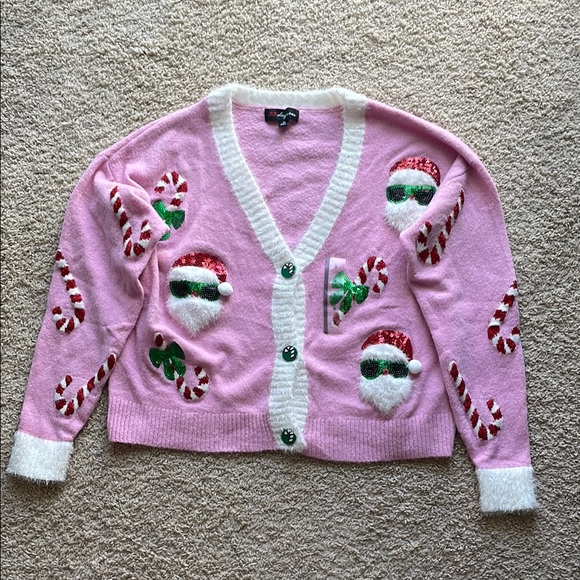NEW Target 33 Degrees Pink Santa Print Christmas Festive Cardigan Sweater - Picture 4 of 16